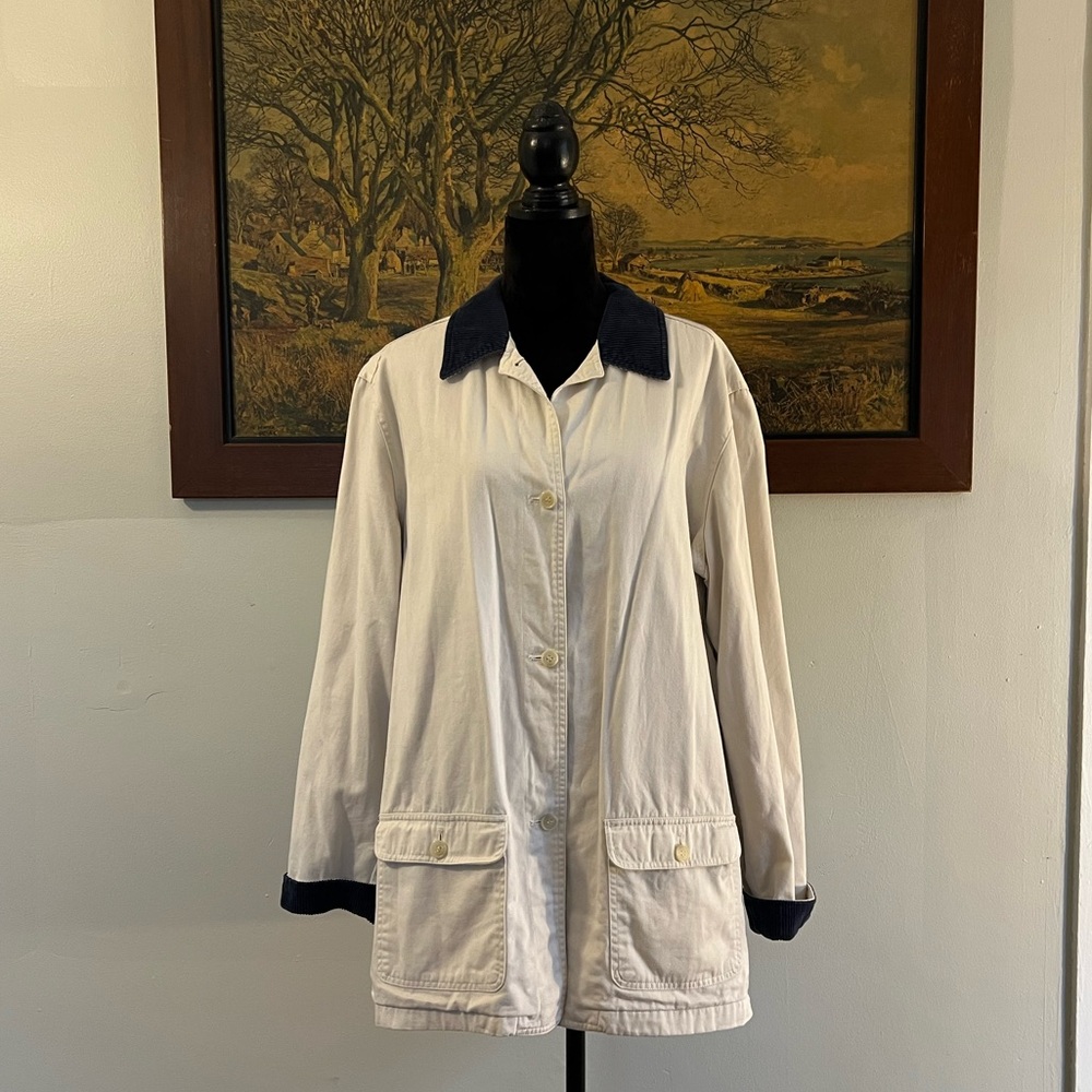 90s Casual Corner Cream Chore Barn Jacket with Corduroy Collar